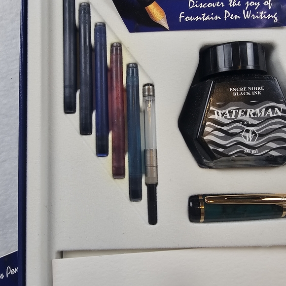 Waterman Phileas FP Set Green Marble GT Ink Fountain Pen NOS W/ Gift Box Boss - Picture 4 of 16